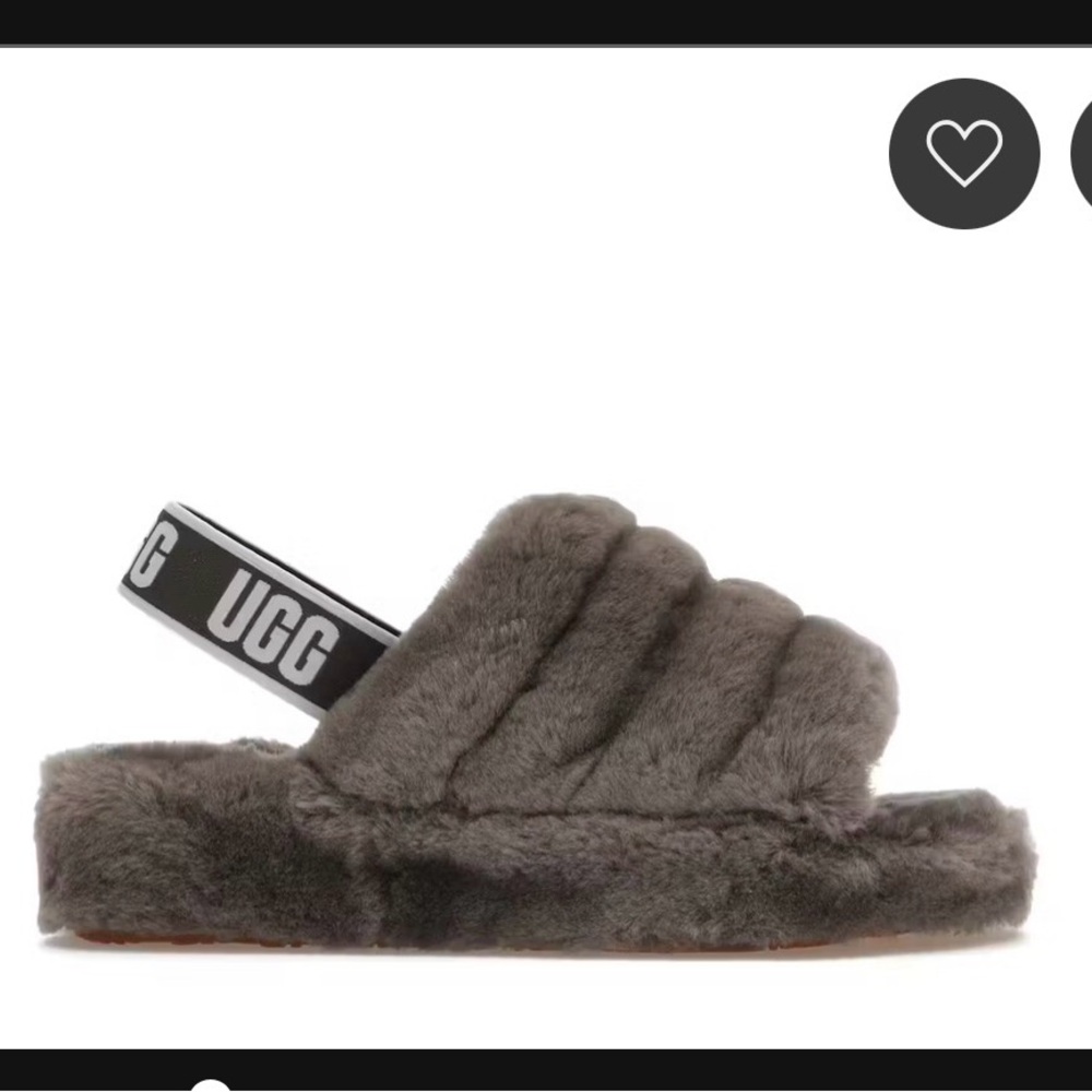 NEW UGG Fluffy Charcoal Slide Sandals